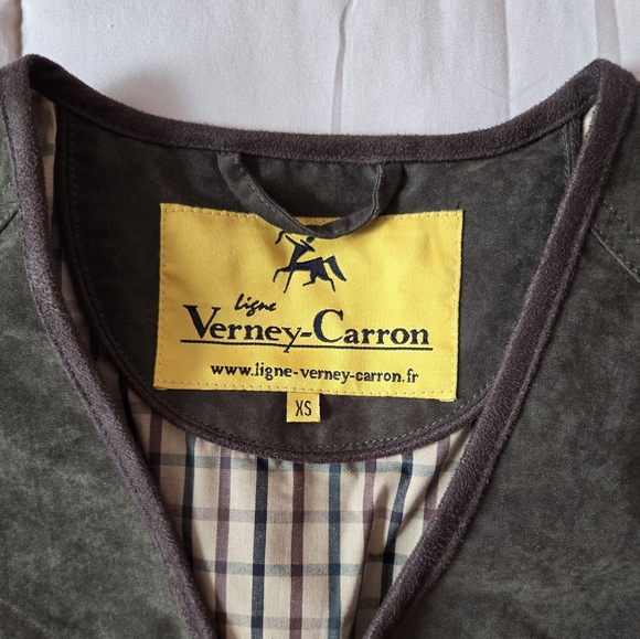 Sleeveless utility jacket vest, olive/military green with brown details, XS - Picture 2 of 16